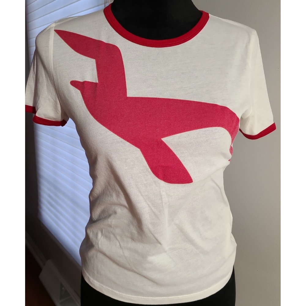 Y2K Baby Doll Hollister California Ringer T Shirt Womens T shirt Red Seagull Sm